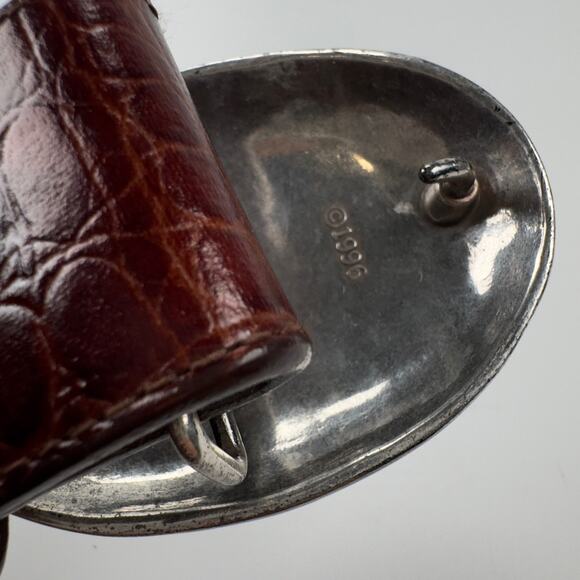 Vintage ROC 1996 Brown Genuine Leather Belt Silver Buckle Florals Womens Size M - Picture 9 of 9